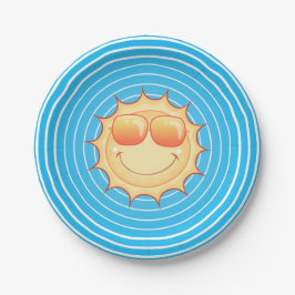 Plato De Papel Sol sonriente del cielo azul