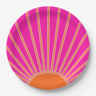 Plato De Papel Sol Sunrise Caliente Rosa Y Naranja Preppy Sunshin