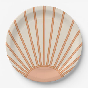 Plato De Papel Sol Sunrise Earth Tones Terracotta Retro Sunshine
