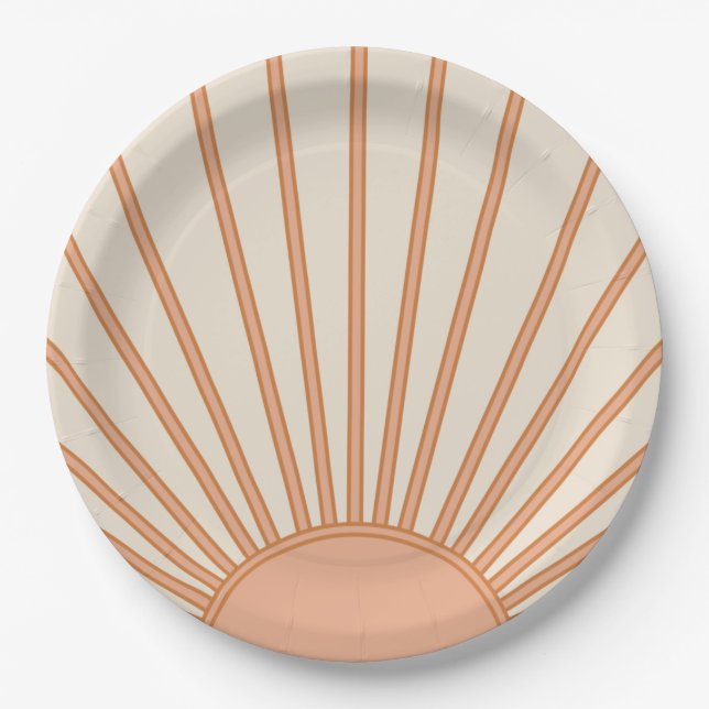 Plato De Papel Sol Sunrise Earth Tones Terracotta Retro Sunshine (Anverso)