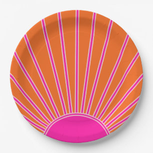 Plato De Papel Sol Sunrise Naranja Y Sol Pink Preppy