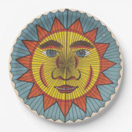 Plato De Papel Sol vintage con cara sonriente