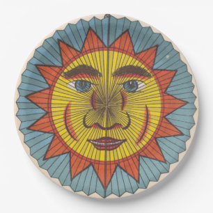 Plato De Papel Sol vintage con cara sonriente