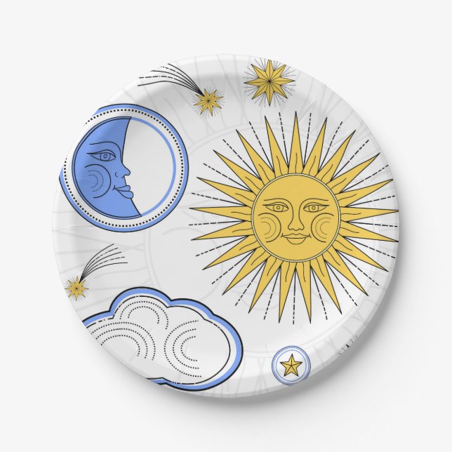 Plato De Papel Sol vintage y luna (Anverso)