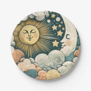Plato De Papel Sol y luna de luna