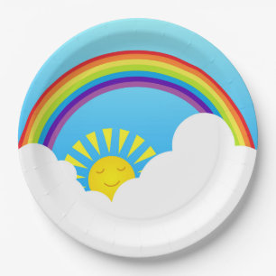 Plato De Papel Sol y nubes del arco iris