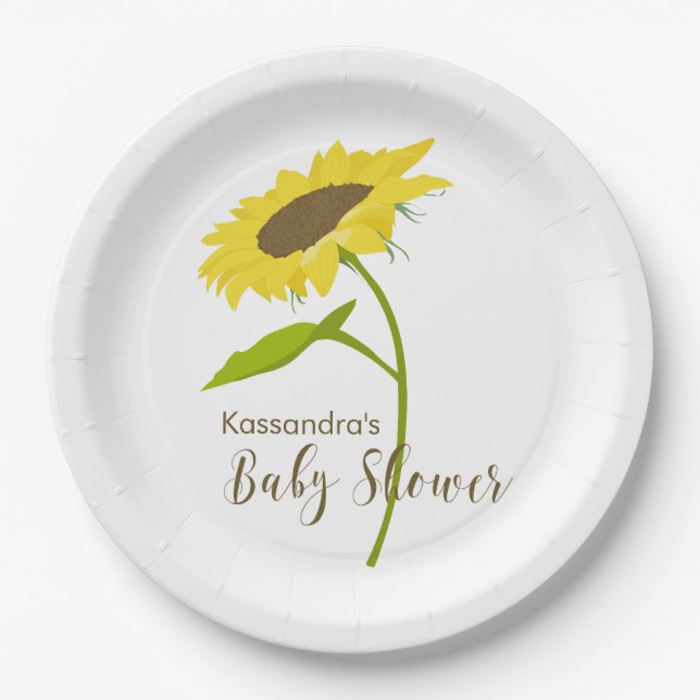 Plato De Papel Solas placas de Baby Shower del girasol (Anverso)