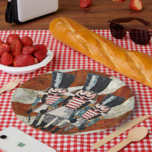 Plato De Papel Soldados cazadores de nueces franjas blancas rojas