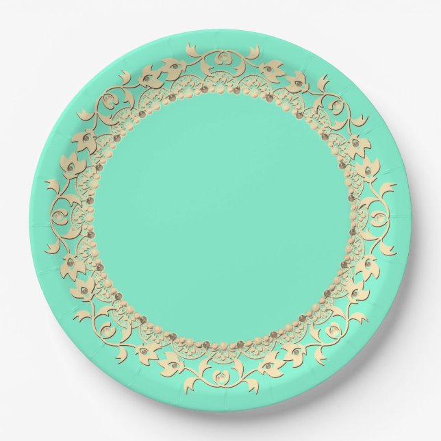 Plato De Papel Sólido, menta, verde (Anverso)