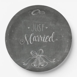 Plato De Papel Solo anillo y campanas del Boda de Chalkboard casa