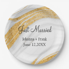 Plato De Papel Solo el matrimonio blanco y el oro