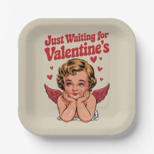 Plato De Papel Solo Esperando Por San Valentín Retro Bebé Cupido