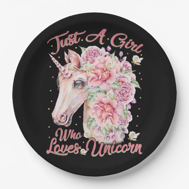 Plato De Papel Solo un Chica que ama a Unicorn (Anverso)