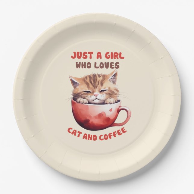 Plato De Papel Solo un Chica que ama los gatos y el café (2) (Anverso)