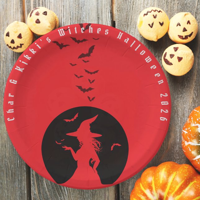 Plato De Papel Solo ve placas de papel de fiesta de Halloween (Witches Only Halloween Party Paper Plates)
