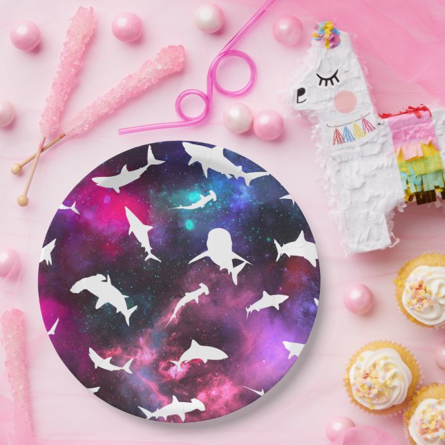 Plato De Papel Sombra blanca de tiburón en el espacio de la galax (Fiesta)