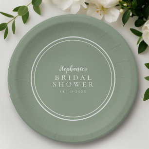 Plato De Papel Sombra de ducha de novia mínima verde simple