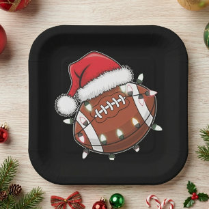 Plato De Papel Sombrero de Santa Fútbol con Luces Navideñas Festi