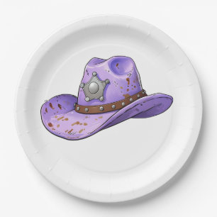 Plato De Papel Sombrero de vaquera morado claro