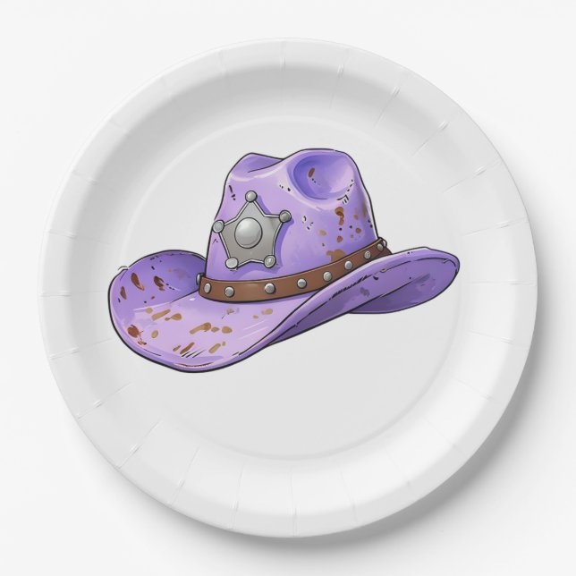 Plato De Papel Sombrero de vaquera morado claro (Anverso)