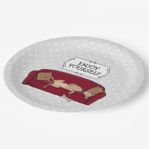 Plato De Papel Sombrero Greyhound (flautista) Perro Lazy Sleeping