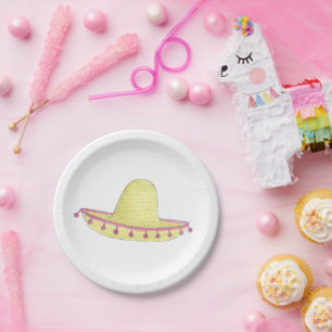 Plato De Papel Sombrero Personalizado Rosa Verde Fiesta