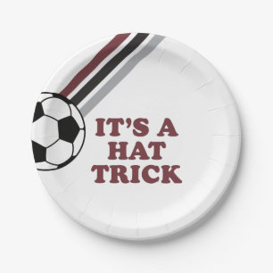 Plato De Papel Sombrero Truco de Fútbol Rayas Granate Cumpleaños 