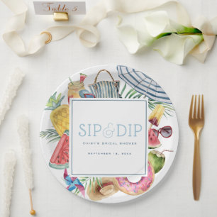Plato De Papel Sombrilla de fiesta junto a la piscina Sip & Dip a