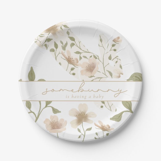 Plato De Papel Somebunny Spring Easter Floral Baby Shower (Anverso)