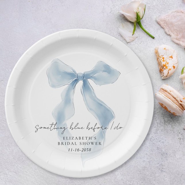 Plato De Papel Something Blue Before I Do Bow Bridal Shower (Subido por el creador)