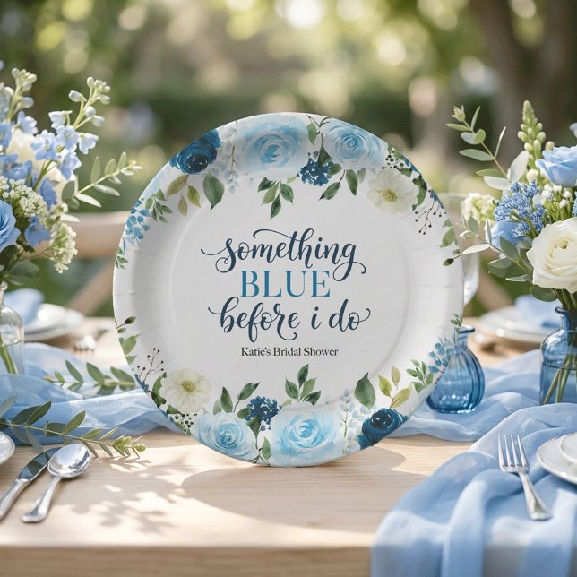 Plato De Papel Something Blue Before I Do Navy Floral Bridal Show (Subido por el creador)