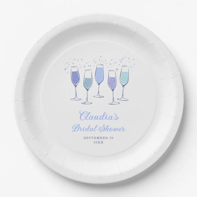 Plato De Papel Something Blue Champagne Despedida de Soltera (Anverso)
