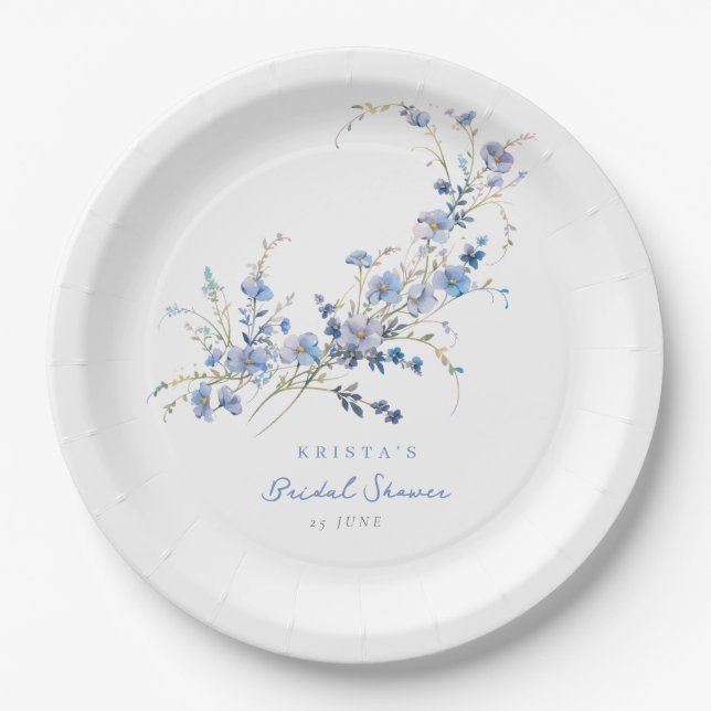 Plato De Papel Something Blue Wildflowers Bridal Shower (Anverso)