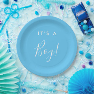 Plato De Papel Son placas de papel de Baby Shower azul para bebé