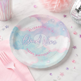 Plato De Papel Soñadora Femenina En La Nube Nueve 9 Cumpleaños 