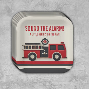 Plato De Papel Sonar la alarma del Baby Shower del bombero Minima