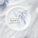 Plato De Papel Sonido Baby Shower de Blue Bow<br><div class="desc">Añada un toque de elegancia a su mesa fiesta con estas placas de papel redondeado de color azul Baby Shower Bow. El arco azul claro de la moda y el guión manuscrito hacen de estas etiquetas el toque final perfecto para su celebración.</div>