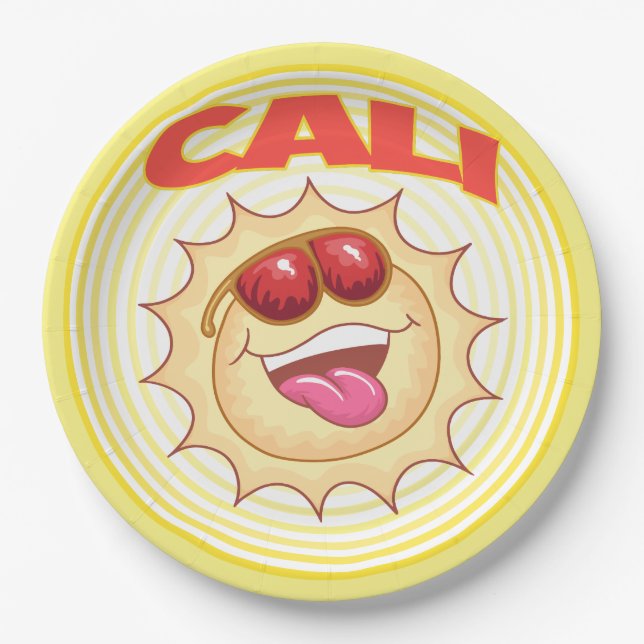 Plato De Papel Sonriente brillante Cali Sun (Anverso)