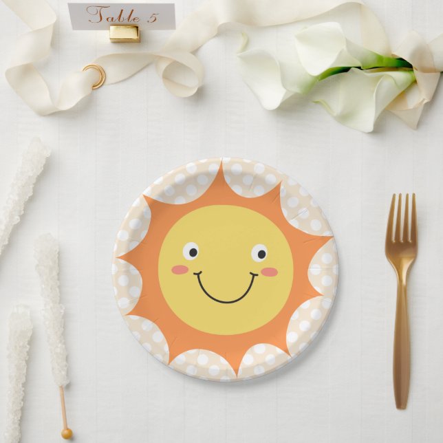 Plato De Papel Sonriente cara de sol Personalizado (Boda)