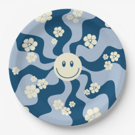 Plato De Papel Sonrisa: azul oscuro, azul claro y crema