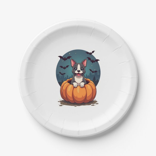 Plato De Papel Sonrisa de calabaza Pitbull (Anverso)