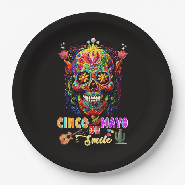 Plato De Papel Sonrisa de Cinco De Mayo (Anverso)