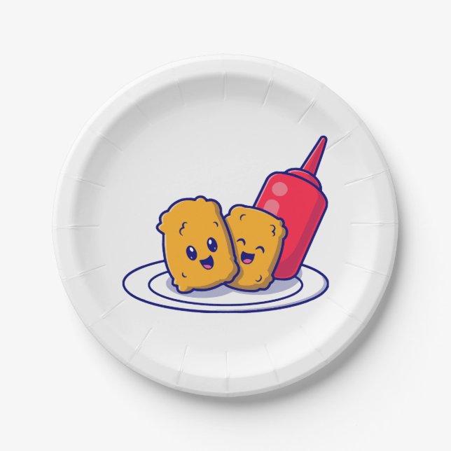 Plato De Papel Sonrisa De Nuggets Con Personalizado De Salsa (Anverso)