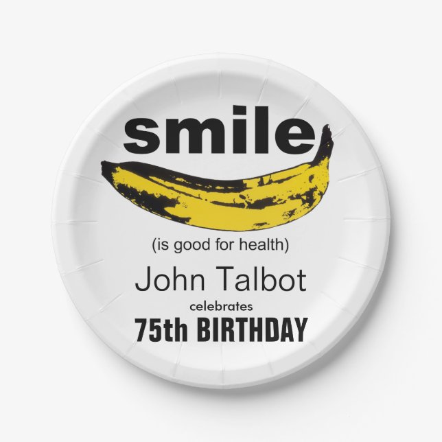 Plato De Papel Sonrisa es buena 75th Birthday Party Paper Plate (Anverso)