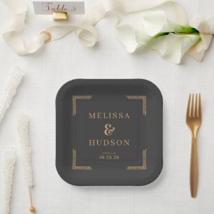 Plato De Papel Soportes Dorados Elegantes Ornamentados