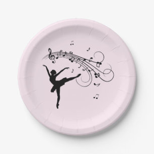 Plato De Papel Sorprendente bailarina bailando con música rosa