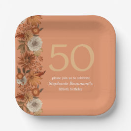 Plato De Papel Sorpresa de la flor de otoño de una mujer: 50 años