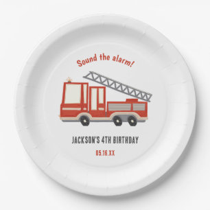 Plato De Papel Sound the Alarm Firetruck Birthday Party