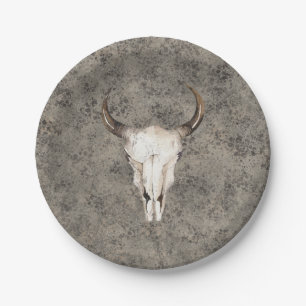 Plato De Papel South-West Rustic Ranch Calavera Marrón Salpicado