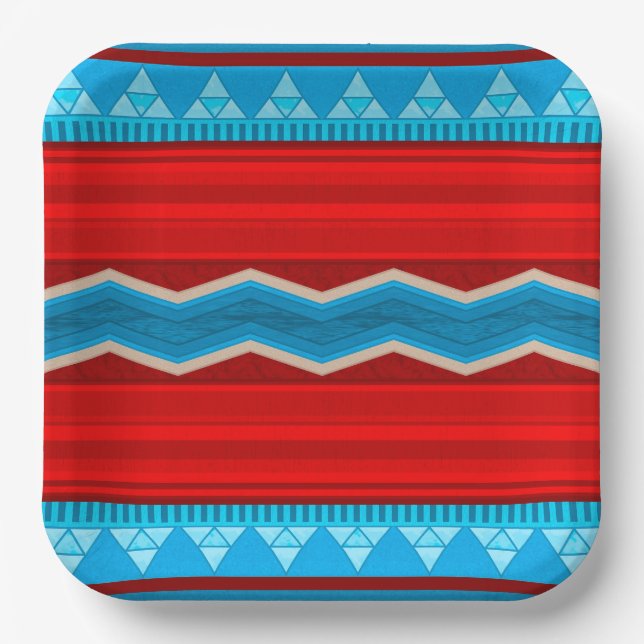 Plato De Papel Southwest River Canyon Geometric Red Turquoise (Anverso)